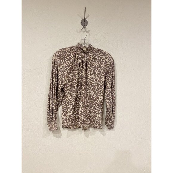 Nation LTD Blouse Womens Small Leopard Print Long Sleeve Smocked Pima Cotton Top - Picture 2 of 5